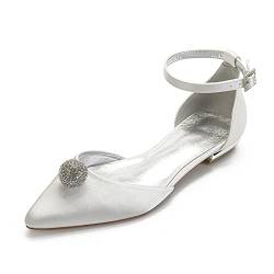 MlYJmer Damen Ballerinas Satin Perlen Hochzeitsschuhe Flats Abschlussball Party Abendschuhe für Frauen,Elfenbein,40 EU von MlYJmer