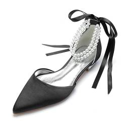 MlYJmer Damen Ballerinas Satin Perlen Hochzeitsschuhe Flats Abschlussball Party Abendschuhe für Frauen,Schwarz,36 EU von MlYJmer