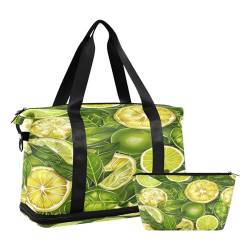 Green Lemon Piece Reisetasche, wasserdicht, für Fitnessstudio, Sport, Handgepäck, Wochenendtasche mit Fach, Grünes Zitronenstück, Einheitsgröße, Reisetasche von Mnsruu