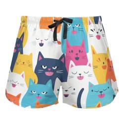 Lustige Katzen-Shorts für Damen, Pyjamahose, Lounge-Hose, Nachtwäsche, Kordelzug, Lustige Katze, 38 von Mnsruu