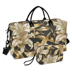 Reisetasche mit Blumenmuster, Goldenen Blumenmuster, Wochenendtasche für Damen, mit Kulturbeutel, Reisetasche, Schwimmtasche, Multi 27, Einheitsgröße von Mnsruu