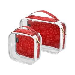 Transparente Reise-Kulturtasche Goldene Schneeflocke Rot Weihnachten Kosmetiktasche Make-up-Taschen 2 Pack PVC Tragbare Wasserdichte Toilettenartikel Tragetasche Wasch-Aufbewahrungstasche für Damen von Mnsruu