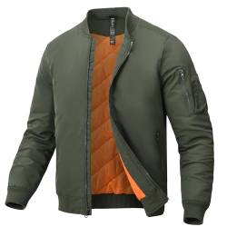 MoFiz Bomberjacke Herren Warm Gefüttert Winterjacke Übergangsjacke US Fliegerjacke Militär Bomber Stehkragen mit Ärmeltasche Militärgrün XL von MoFiz