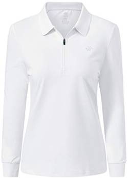 MoFiz Damen Poloshirt Langarm Baumwolle Polohemd Sport Polo Wintershirts mit Reißverschluss Kragen Weiß XL von MoFiz