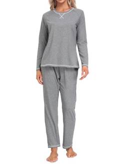 MoFiz Damen Schlafanzug Zweiteiliger Pyjama Set Raglanärmel Atmungsaktive Loungewear mit Rundhalsausschnitt Mittel Grau 2XL von MoFiz