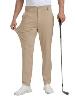 MoFiz Golfhosen Herren Stretch Hose Lange Arbeitshosen Slim Fit Männer Atmungsaktive Freizeithose Anzughose mit 5 Taschen Khaki 34W / 30L von MoFiz