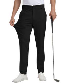 MoFiz Golfhosen Herren Stretch Hose Lange Arbeitshosen Slim Fit Männer Atmungsaktive Freizeithose Anzughose mit 5 Taschen Schwarz 38W / 30L von MoFiz