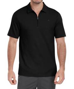 MoFiz Herren Poloshirt Kurzarm Baumwolle Polohemd Verdeckter Reißverschluss Kragen Atmungsaktiv Sommer Sport Golf Polo Arbeitsshirt Schwarz EU L von MoFiz