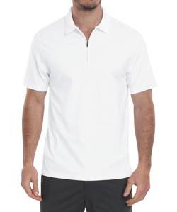 MoFiz Herren Poloshirt Kurzarm Baumwolle Polohemd Verdeckter Reißverschluss Kragen Atmungsaktiv Sommer Sport Golf Polo Arbeitsshirt Weiß EU 4XL von MoFiz