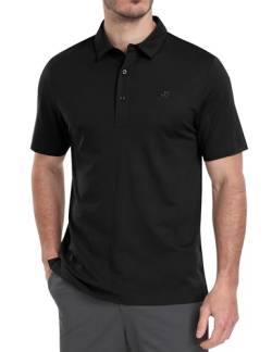 MoFiz Herren Sport Poloshirt Kurzarm Baumwolle Polohemd Knopfleiste T-Shirt Atmungsaktiv Sommer Golf Polo Arbeitsshirt Schwarz EU XXL (US XL) von MoFiz