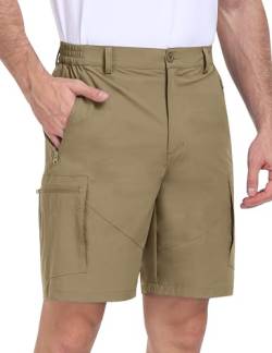 MoFiz Kurze Hosen Herren Cargo Outdoor Shorts Sommer Wandershorts Leichte Schnelltrocknend Golf Shorts Kurze Wanderhose Trekkinghose Sporthose Kurz mit 5 Taschen Khaki EU Größe 2XL von MoFiz