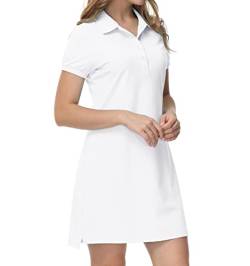 MoFiz Polokleid Kurzarm Damen Sommer Freizeitkleider Baumwolle Polokragen Sport Golf-Kleider Weiß XXL von MoFiz