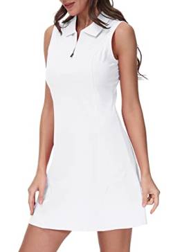 MoFiz Sportkleider Damen Tennis Golf Kleider Ärmellos Sommer Freizeitkleider Baumwolle Polokleid mit Reißverschluss Weiß XL von MoFiz