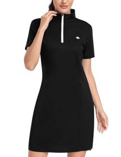 MoFiz Sportkleider Damen Tenniskleid Golfkleid Sommerkleid Baumwolle Freizeitkleider mit Reißverschlusstasche Schwarz-B S von MoFiz
