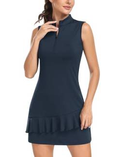 MoFiz Tenniskleid Damen Kleider Sommer sportkleid polo kleid golfkleid mit Reißverschluss Blau L von MoFiz