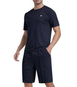 MoFiz Trainingsanzug Herren Sportanzug Kurzarm Sommer Jogginganzug Shirt mit Kurz Hose Activewear Set Marine Blau EU 2XL von MoFiz