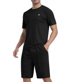 MoFiz Trainingsanzug Herren Sportanzug Kurzarm Sommer Jogginganzug Shirt mit Kurz Hose Activewear Set Schwarz EU XL von MoFiz