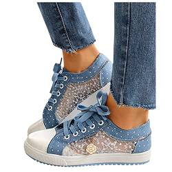 Damen Schuhe Frühling Bestickte Spitze Atmungsaktive Stoffschuhe Leicht Schnürhalbschuhe Flache Schuhe Elegante Sneaker Frauen Laufschuhe Sportlich Freizeitschuhe Walkingschuhe von Mobanna