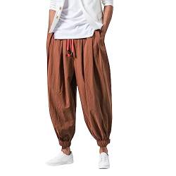 Haremshose Herren Casual Loose Leinenhose Einfarbige Freizeithose Atmungsaktive Pumphose Stretch Verschärfen Hosenbein Pluderhose Männer Aladin Hosen Elastisches Sport Jogginghose von Mobanna