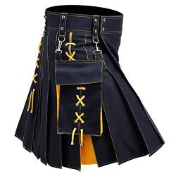 Herren Schottischer Kilt Klassischer Rock mit Taschen Kurze Schottenrock Individualität Vintage Herrenrock Karierter Kilt Schottenrock für Männer von Mobanna