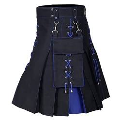 Herren Schottischer Kilt Klassischer Rock mit Taschen Kurze Schottenrock Individualität Vintage Herrenrock Karierter Kilt Schottenrock für Männer von Mobanna