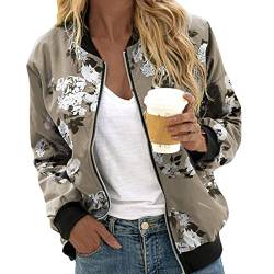 Mobanna Damen Jacke Frühling Federdruck Bomberjacke Kurze Blouson Jacke Zip Up Blumenmuster Jacke Sommer Blouson Coat Casual Leichte Pilotenjacke Mädchen Sommerjacke Fliegerjacke von Mobanna