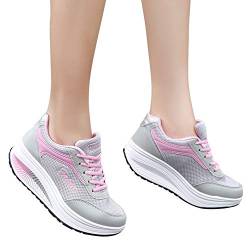 Mobanna Plateau Schuhe Damen Sportschuhe Mesh Fersensporn Sneaker Erhöhte Turnschuhe Laufschuhe Bequeme Abrollsohle Anti-Rutsch Wippschuhe Abrollschuhe mit weicher Sohle von Mobanna