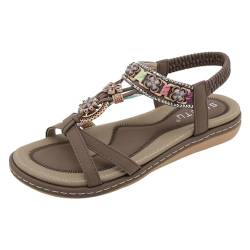 Mobanna Zehentrenner Sandalen Damen Sommer Flache Zehentrenner Freizeit Bohemia Flip Flops Braun Elegant Bequeme Strandschuhe mit Riemchen von Mobanna