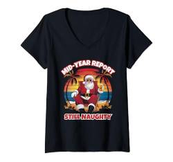 Damen Mid-Year Report Still Naughty Christmas in Juli Santa Beach T-Shirt mit V-Ausschnitt von Mocking Merch