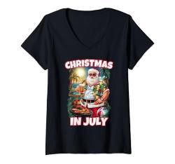 Damen Weihnachten im Juli Santa Beach BBQ Party T-Shirt mit V-Ausschnitt von Mocking Merch