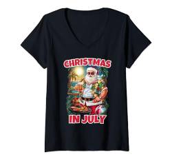 Damen Weihnachten im Juli Santa Beach BBQ Party T-Shirt mit V-Ausschnitt von Mocking Merch