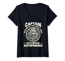 Damen Captain Wer Nicht Mich Hört Kann Auch Schwimmen T-Shirt mit V-Ausschnitt von Modellbauer Lokführer Eisenbahner Modellbahn