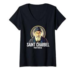 Damen Charbel Makhlouf Maronit Mönch und Priester katholisch T-Shirt mit V-Ausschnitt von Modern Day Catholic Designs