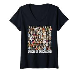 Damen Katholische Schutzpatron Lateinisch Religiös T-Shirt mit V-Ausschnitt von Modern Day Catholic Designs