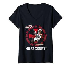 Damen Katholischer Tempelritter Kreuzritter Kreuz Latein T-Shirt mit V-Ausschnitt von Modern Day Catholic Designs