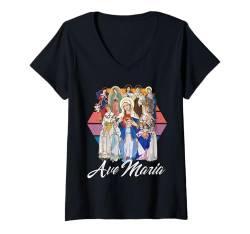 Damen Muttergottes, die selige Mutter, Marientitel, katholisch T-Shirt mit V-Ausschnitt von Modern Day Catholic Designs