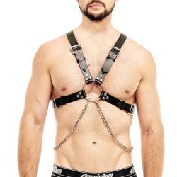 Moinha Harness Männer Leder Gay Truhe Kette Herren Einstellbare Leder Körper Brust Harness Geschirr Sexy Leder Bandage Brustgeschirr Gay Körperketten BH Herren Brust Harness Gürtel mit Kette von Moinha