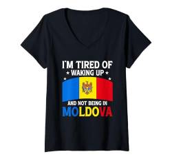 Damen Moldawische Flagge T-Shirt mit V-Ausschnitt von Moldova Gifts for Men Women