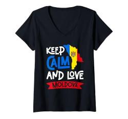 Damen Moldawische Flagge T-Shirt mit V-Ausschnitt von Moldova Gifts for Men Women