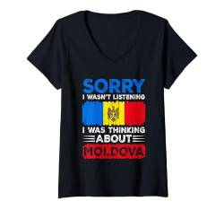 Damen Moldawische Flagge T-Shirt mit V-Ausschnitt von Moldova Gifts for Men Women