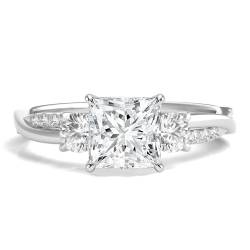 Molioaki 3 Edelsteine Verlobungsring Damen 925 Sterling Silber Eheringe Frauen Ringe 1.28-3.28 ct 5A Zirkonia Personalisierte Individuelle Gravur Ring-PRINCESS von Molioaki