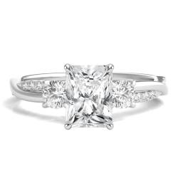 Molioaki 3 Edelsteine Verlobungsring Damen 925 Sterling Silber Eheringe Frauen Ringe 1.28-3.28 ct 5A Zirkonia Personalisierte Individuelle Gravur Ring-Radiant von Molioaki