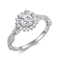 Molioaki Damen Halo Verlobungsring 925 Sterling Silber Eheringe Frauen Ringe 1ct Brillantschliff 5A Zirkonia individuelle Ring Verlobung Hochzeit Geschenk-54 von Molioaki