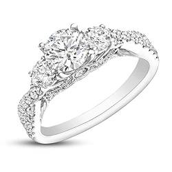 Molioaki Verlobungsring Damen 9 Karat (375) Weißgold Diamant Ring Brillantschliff 5A Zirkonia Ring 1.5kt Weißgold Ring Damen mit CZ (56(17.8)) von Molioaki