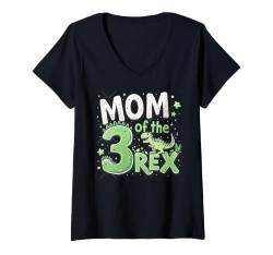 Damen Mom of the Three Rex Birthday Dinosaurier Family Matching T-Shirt mit V-Ausschnitt von Mom of the Three Rex Birthday Costume Gifts