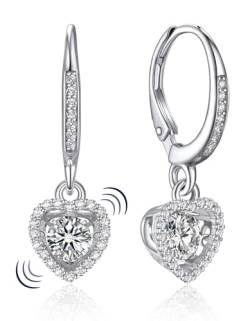 MomentWish Herz Ohrringe Hängend, 1 Karat Moissanite Dangle Ohrringe für Frauen mit tanzenden Stein 925 Sterling Silber Drop Ohrringe von MomentWish