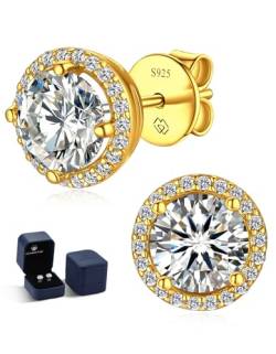 MomentWish Ohrringe Gold 585, Geschenke für Ehefrau, 1 Karat Moissanite Gold Ohrringe Damen Nickelfrei Halo Ohrstecker Damen für Frauen Mama mit Geschenkbox 5mm von MomentWish