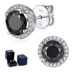 MomentWish Ohrstecker Schwarz Moissanit, Ohrringe Herren Damen Silber 925 Hypoallergene Halo Diamant Alternativen mit Gra Zertifika Geschenke für Herren Frauen von MomentWish