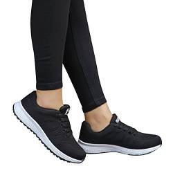 Momolaa Damen Schuhe Keilabsatz Schuhe flache beiläufige runder Netzträger Lauf-Kreuz-Schuhe Mode Frauen Frau-Freizeitschuhe (Black, 37) von Momolaa