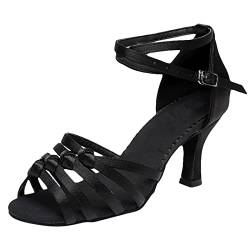 Momolaa Fitness Damen Schuhe Sandalen für Damen zum Schnüren für lateinamerikanischen Tanz High Heels Schuhe Strass mit Absatz Ballsaal Tango Party Pailletten Tanzschuhe (Black, 41) von Momolaa